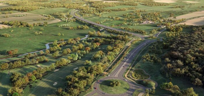 Visualisation of the North Western Link road viaducts from the Broadland Northway roundabout.