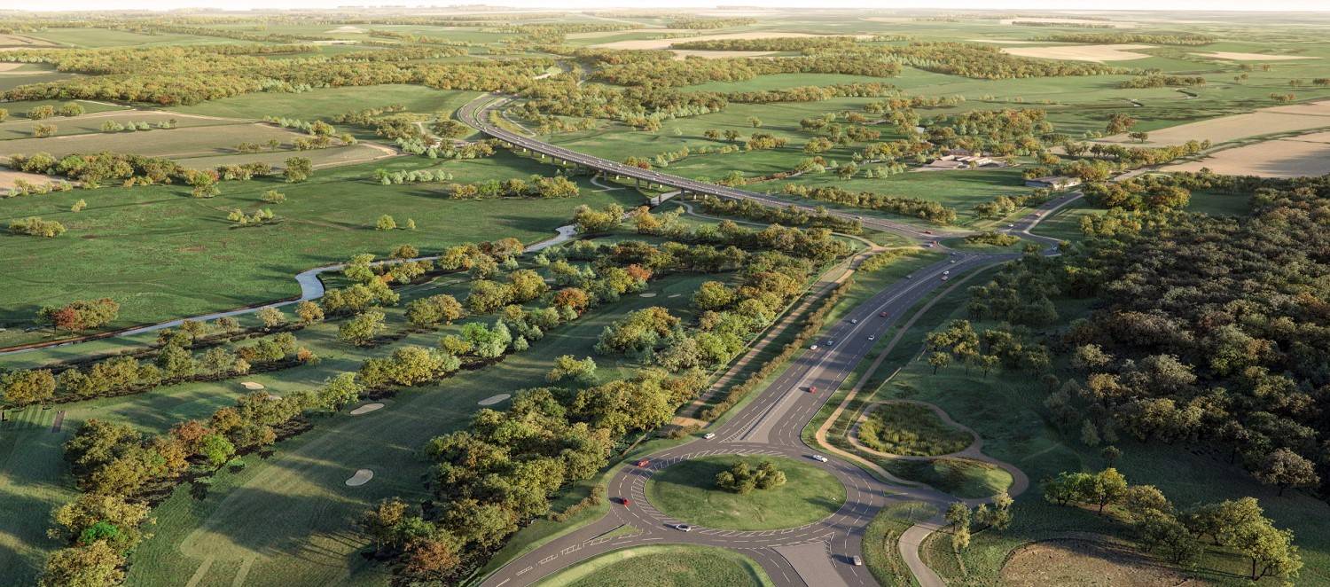 Visualisation of the North Western Link road viaducts from the Broadland Northway roundabout.