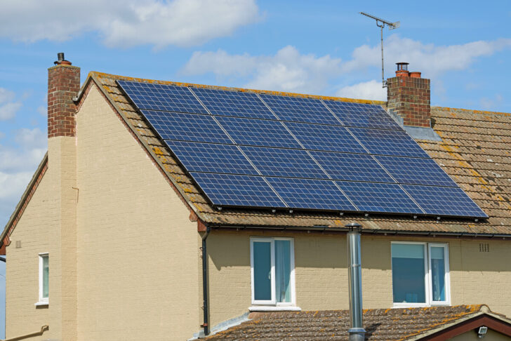 Solar panels on a roof in East Anglia