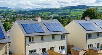 Solar panels on rooftops of new housing