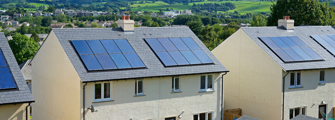 Solar panels on rooftops of new housing